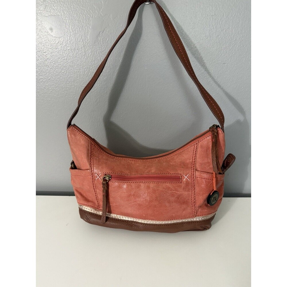 The Sak Orange & Tan Leather Shoulder Bag Logo Charm Handbag Sample Tag Inside